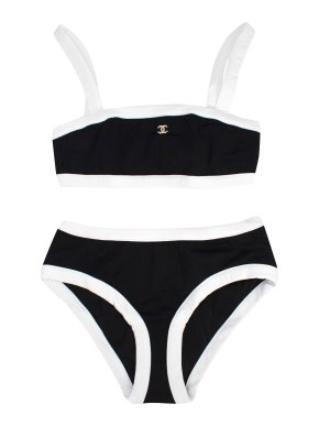 Chanel Black and White CC Embellished Bikini
