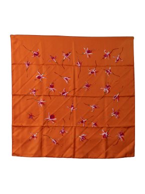 Hermes Orange 'Fleurs de Fuchsia' Silk Scarf
