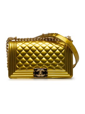 Chanel Gold Patent Leather Medium  Boy Bag