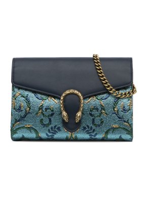 Gucci Blue Metallic Brocade Dionysus Wallet on Chain