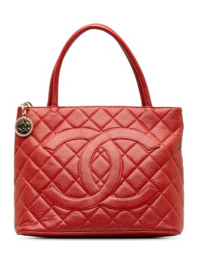 Chanel Red Caviar Leather Medallion Tote Bag