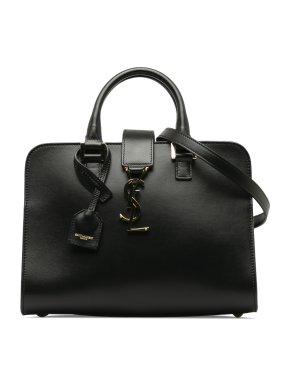Saint Laurent Black Leather Baby  Monogram Cabas Bag