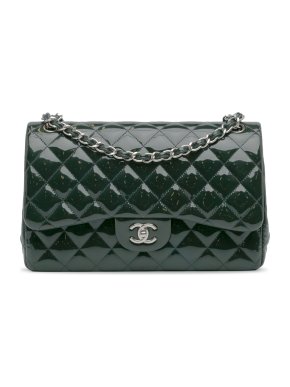 Chanel Forrest Green Patent Leather Jumbo Classic Double Flap Bag