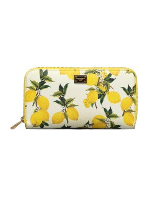 Dolce & Gabbana Lemon Print Leather Zip Around Long Wallet