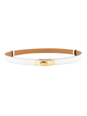 Hermes White Kelly Belt with Gold Hardware