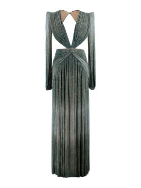 PatBO Metallic Cyan Cutout Twist-front Ombré Maxi Dress