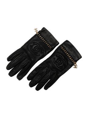 Chanel Black Lambskin Leather CC Chain Link Gloves