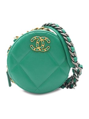 Chanel Green Leather 19 Round Lambskin Clutch With Chain