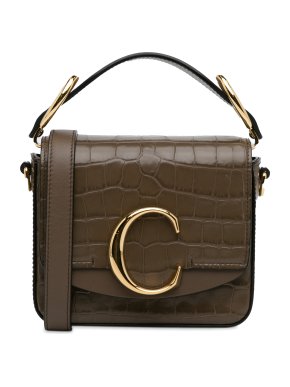 Chloe Mini C Croc Embossed Khaki Shoulder Bag