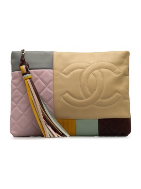 Chanel Leather Colorblock Patchwork O Case Clutch