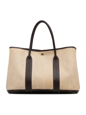 Hermes Leather Handle Toile Garden Party 36