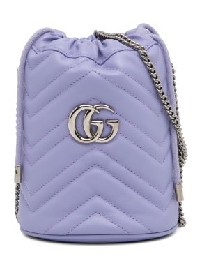 Gucci Lilac Leather Mini GG Marmont Matelasse Bucket Bag