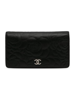 Chanel Black Camellia Embossed Bifold Wallet