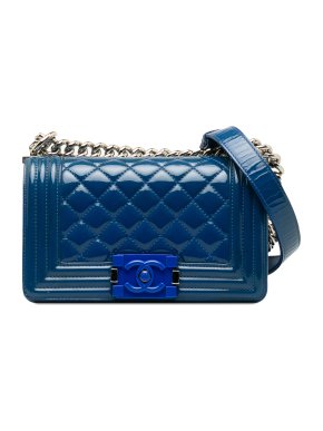 Chanel Blue Patent Leather Small  Boy Plexiglass Crossbody Bag