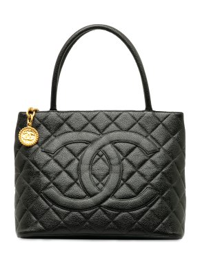 Chanel Black Caviar Leather Medallion Tote Bag