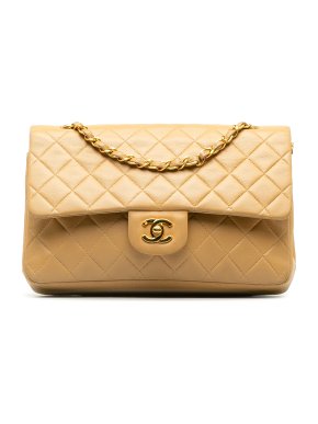 Chanel Beige Medium Classic Lambskin Double Flap