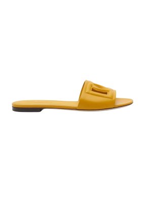Dolce & Gabbana Yellow Logo Leather Slides