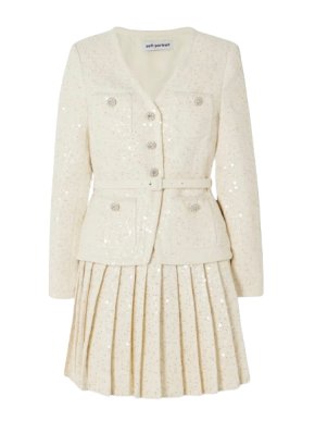 Self Portrait Ivory Bouclé Sequin Mini Dress