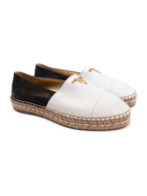 Prada Black and White Leather Espadrilles