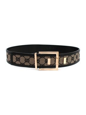 Gucci Square Buckle GG Canvas and Leather Belt - size 80