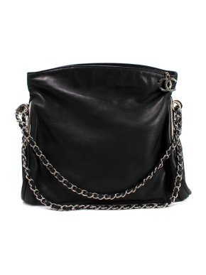 Chanel Black Lambskin Fold Over Tote Bag