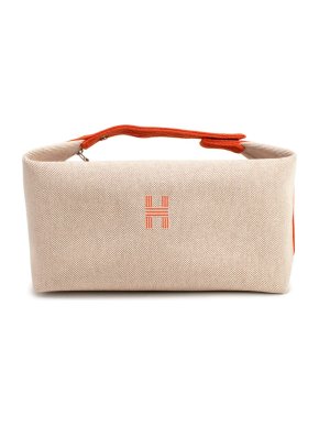 Hermes Beige and Orange Canvas Large Bride-A-Brac Pouch