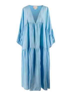 Anaak Airi Blue Tiered Silk Habotai Maxi Dress
