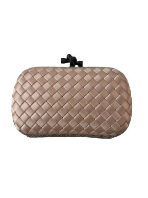 Bottega Veneta Beige Silk and Watersnake Knot Clutch