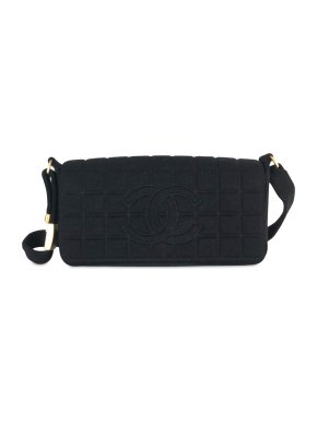 Chanel Black Jersey Knit Chocolate Bar Flap Bag