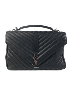 Saint Laurent Black Large Quilted Chevron College Bag