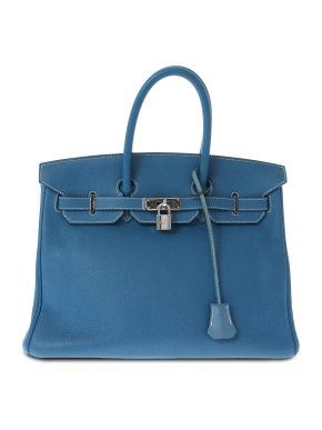 Hermes Birkin 35 Retourne in Blue Clemence Leather with Palladium Hardware