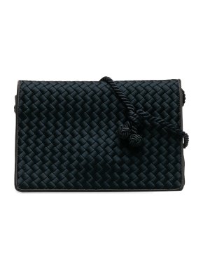 Bottega Veneta Black Intrecciato Satin Crossbody Bag
