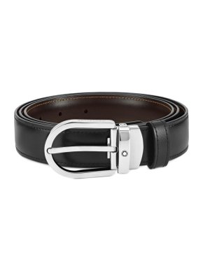 Mont Blanc Black and Brown Reversible Horseshoe Buckle Belt