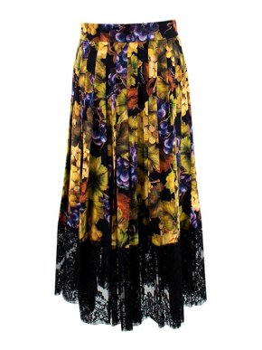 Dolce & Gabbana Black Lace-paneled Printed Silk-blend Midi-skirt