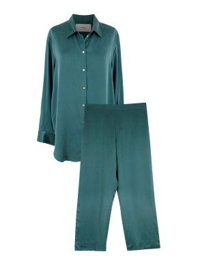 Asceno Teal Silk Pyjama Set