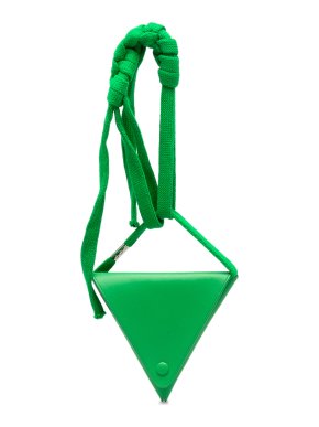 Bottega Veneta Green Leather Triangle Pouch with Strap