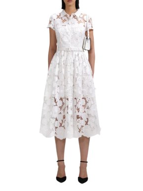 Self-Portrait White 3D Embellished Floral Lace Midi Dress