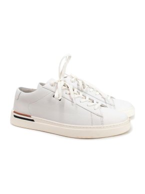 Boss White Leather Cupsole Trainers with Signature Stripe