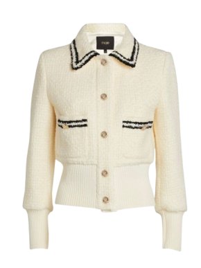 Maje Cream Contrast Trim Tweed Jacket