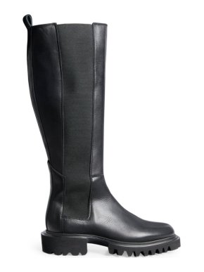All Saints Black Leather Maeve Knee High Boots