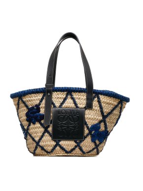 Loewe Medium Animal Embroidered Raffia Basket Bag