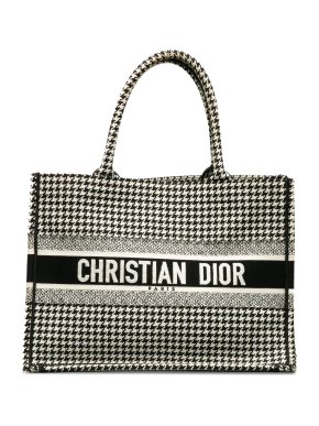 Dior Black and White Medium Houndstooth Embroidered Book Tote