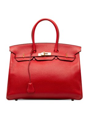 Hermes Red Leather  Clemence Birkin Retourne 35 2011
