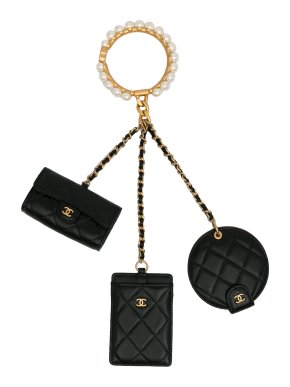 Chanel Black Leather and Faux Pearl Crown CC Wristlet Multi Pouches