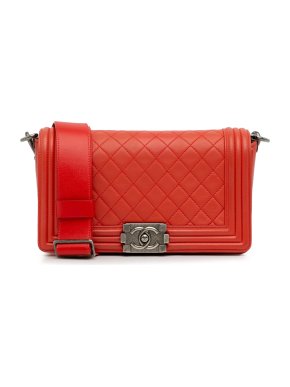 Chanel Red Medium Lambskin Galuchat Strap Boy Bag