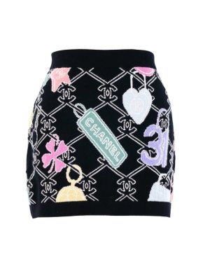 Chanel Intarsia Charm Cashmere Knit Mini Skirt
