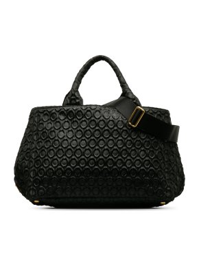 Prada Black Embroidered Canapa Bag