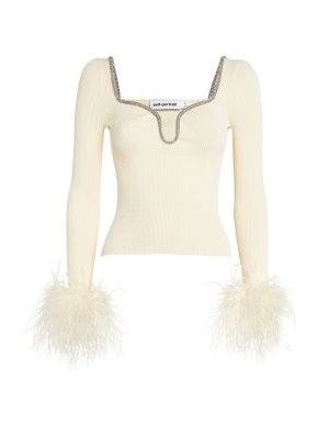 Self-Portrait Knitted Feather-Trim Top
