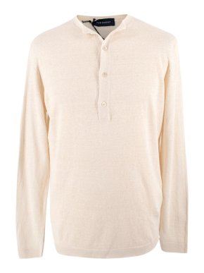Thom Sweeney Cream Long-sleeve Linen Henley Shirt