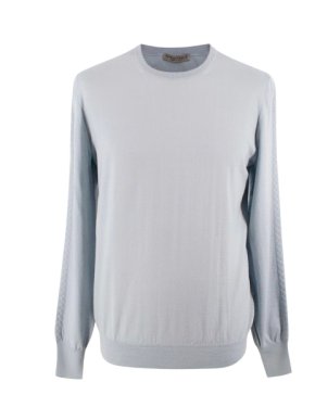 Bottega Veneta Light Blue Fine Knit Jumper with Intrecciato Sleeve Detail